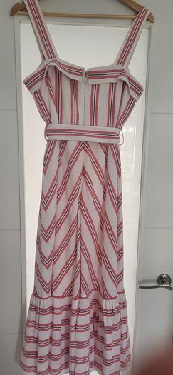 KARL LAGERFIELD Paris striped nautrical belted midi with gold tone button Sz 8 US (Fit 12UK) - Rrp 335 (New)