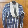 Blue/White checked long sleeved buttoned shirt with a hoodie - Size - XS Image 3
