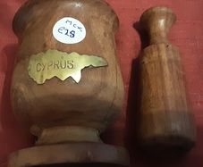 wooden mortar and pedstal