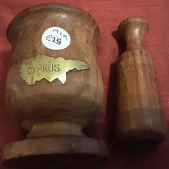 wooden mortar and pedstal