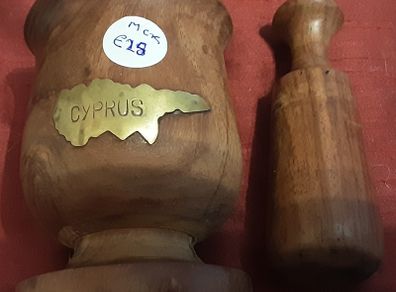 wooden mortar and pedstal