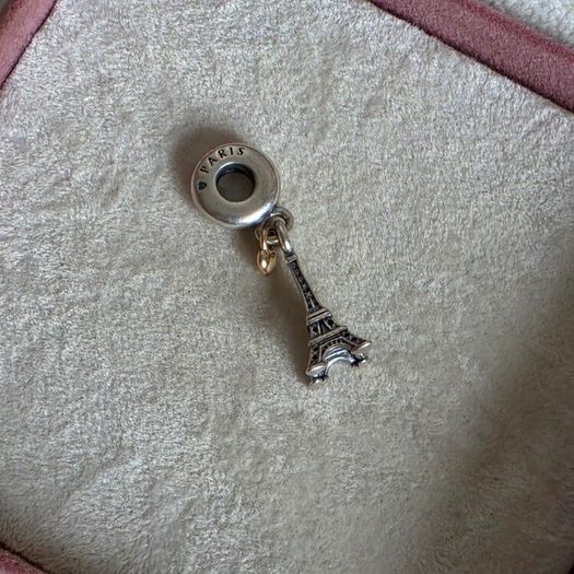 Pandora charm Eiffel Tower with gold heart very good condition hallmarked