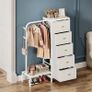 Small 5 Fabric Drawer Dresser with Clothes Rack Chest of Drawers with Hanging Rail Reversible Kids Wardrobe with Clothes Rack, Multifunctional Bedroom or Nursery Organiser (White) Image 6
