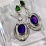 AAA African Amethyst, Natural Chrome Diopside & White Zircon Dangling Push Back Earring in Rhodium Overlay Sterling Silver Image 3