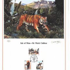 1985 Isle of Man Limited Edition Lithographed Print measuring 333mm X 257mm showing Sir Mark Cubbon 1785-1861 Commemorative Stamp with First Day of Issue Cancel