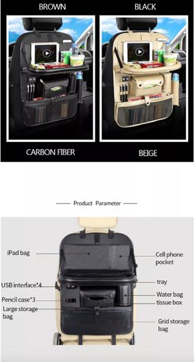 New Car Seat Organizer Back Seat Bag 4 USB Charge Storage Bag Holder Travel Multi-function Pocket Stowing Tidying Car Organizer