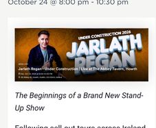 Jarlath Regan stand up comedian- 24 October Abbey Tavern, Howth