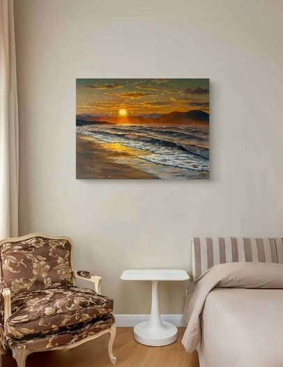 Original Oil Painting, Seascape Wall Art, Sunset Sea Large Art, Ocean Large Wall Art 60/80 Cm