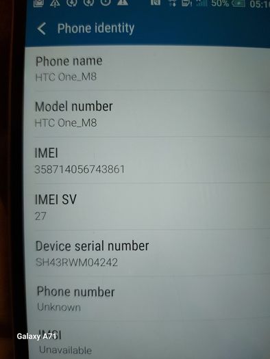 HTC One-M8, 1.8GB Ram, 16GB HDD, O2 network I think, working fine, Does show wear