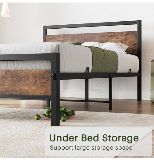 King Size Bed Frame with Wood Headboard