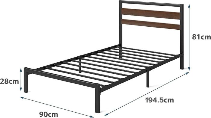 Single Bed Frame 90x190 cm 80cm Height Sustainable Bamboo & Metal Bed Frame with Headboard Steel slat support Eco-Friendly Bed frame  Easy Assembly Black and Brown