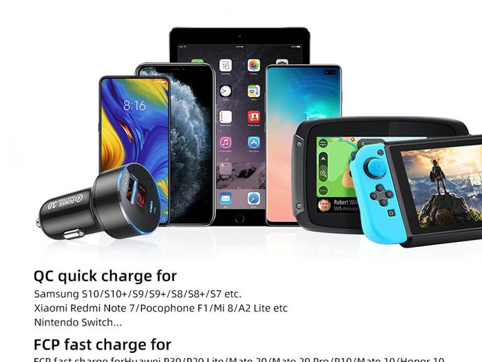 USLION 36W PD/QC3.0 Car Dual USB (Type-C & Type-A) Phone Quick Charger with Digital Display (Brand New/Warranty)