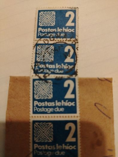 5x 2p Irish Blue Postage Due Stamps