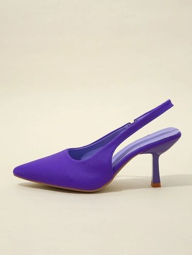 Point Toe Stiletto Heeled Slingback Pumps purple low heels size 7 UK / 40 EU
