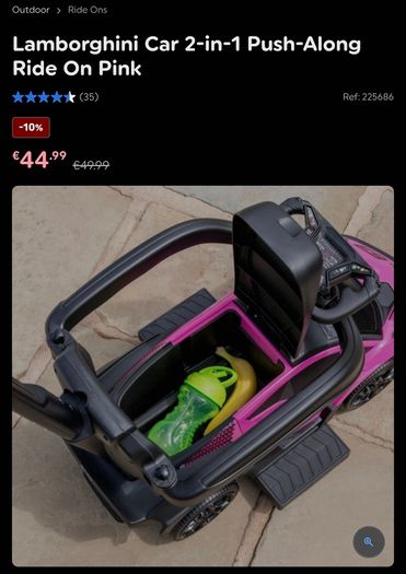 Lamborghini Car 2-in-1 Push-Along Ride On Pink