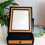 ..PRICE DROP.. Tabletop Mirror with Drawer, Black and Gold Rattan Detail Image 4