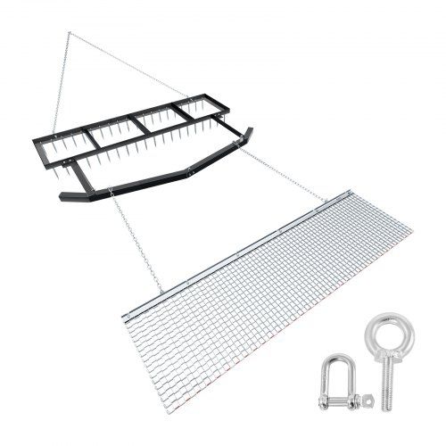 Drag Harrow, 6 ft Tow-Behind Driveway Grader with Chain Harrow, Adjustable Width & 80lbs Load Capacity, Heavy Duty Lawn Leveling Rake, Fits ATVs UTVs Tractors, for Gravel Driveway Field