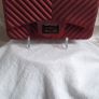 Matte Burgundy Red Chevron Flap Shoulder Handbag with Gunmetal Chain Image 5