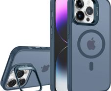 For Apple iPhone 16 Skin-Feel Camera Holder Magsafe Case Blue