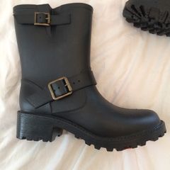 Black Biker Welly Boots size 40