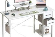 Desk with Drawers &amp; Power Outlets, 100x50cm Home Office Desk with Monitor Stand, Gaming Table with Reversible Storage Shelf &amp; Hook,