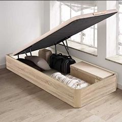 Oak Ottoman Storage Bed Stylish Space, single size