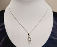 Elegant Sterling Silver Necklace with Faux Pearl & CZ Pendant