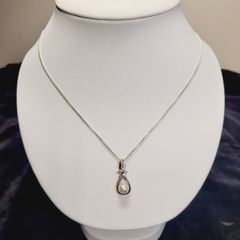 Elegant Sterling Silver Necklace with Faux Pearl & CZ Pendant