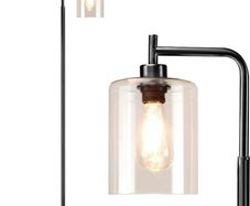 Led Floor Lamp,Modern Standing Lamp with Hanging Glass Shade,Eye-Care Metal Reading Floor Light,Industrial Warm White Floor Lamps for Living Room,Office,Black 6W A60,E27 Edison Bulb Included (FREE POSTAGE)