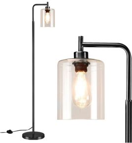Led Floor Lamp,Modern Standing Lamp with Hanging Glass Shade,Eye-Care Metal Reading Floor Light,Industrial Warm White Floor Lamps for Living Room,Office,Black 6W A60,E27 Edison Bulb Included (FREE POSTAGE)