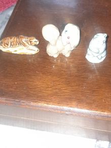 Solid Porcelain Miniature Figurines of Tiger, Poodle and a Seated Panda, possibly from Japan, in good condition, postage available or collection