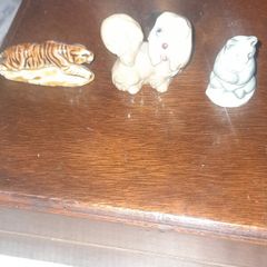 Solid Porcelain Miniature Figurines of Tiger, Poodle and a Seated Panda, possibly from Japan, in good condition, postage available or collection