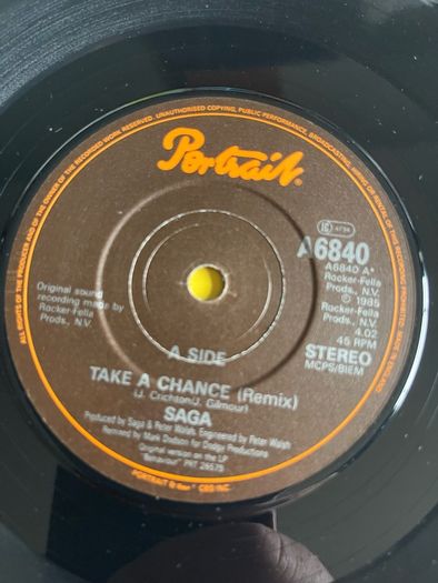 Saga. Take a chance picture sleeve vinyl record single in vg+ condition