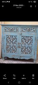 Turquoise blue ornate carved dresser