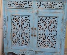 Turquoise blue ornate carved dresser