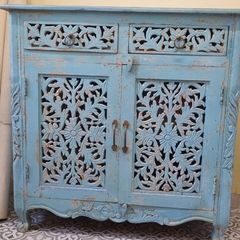Turquoise blue ornate carved dresser