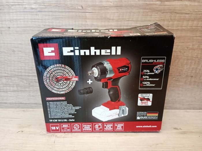 Einhell Professional Cordless Impact Wrench TP-CW 18 Li BL Solo Power X-Change (18 V, 215 Nm, Brushless, External Square Socket, Bit Adapter, LED Light, Battery Not Included)