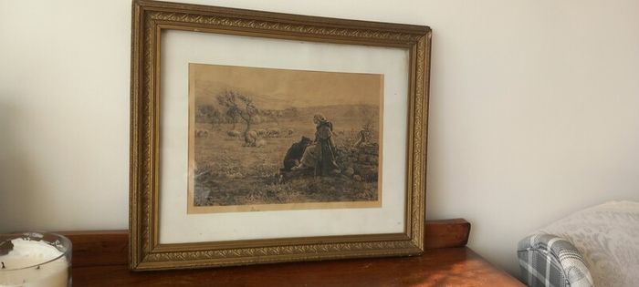 Vintage Pastoral Lithograph Ornate Gold Frame