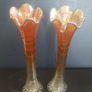 Fabulous Pair of Antique/Vintage Imperial Glass Company Carnival Glass Ripple Swung Vases in the Ombre Marigold Opalescent Colourway, Circa 1907 -1930, Priced as a Pair Image 2