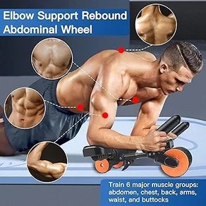 Ab Roller Elbow Support with Mat and Timer, Automatic Rebound Abdominal Wheel Roller, Abs Roller Wheel Workout Stomach Exercise Equipment for Home Gym Use, Fitness Accessories for Men and Women