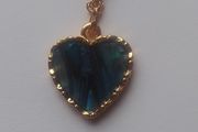 Goldtone Heart Pendant with Blue Abalone Shell Front