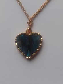 Goldtone Heart Pendant with Blue Abalone Shell Front
