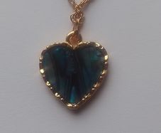Goldtone Heart Pendant with Blue Abalone Shell Front