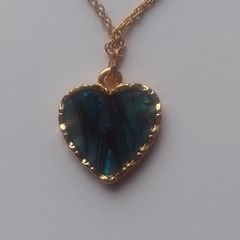 Goldtone Heart Pendant with Blue Abalone Shell Front