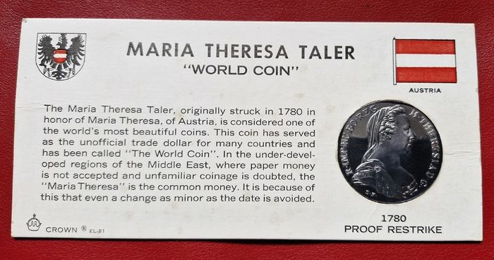1780 Maria Theresa Taler Proof Restrike Silver Coin In Card