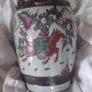 a large  antique chinese porcelain famille rose vase with chinese warrior Image 2