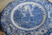 Liberty Blue Plate Independence Hall Staffordshire Ironstone Blue White Historic