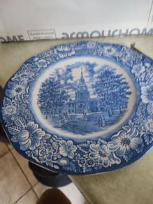 Liberty Blue Plate Independence Hall Staffordshire Ironstone Blue White Historic