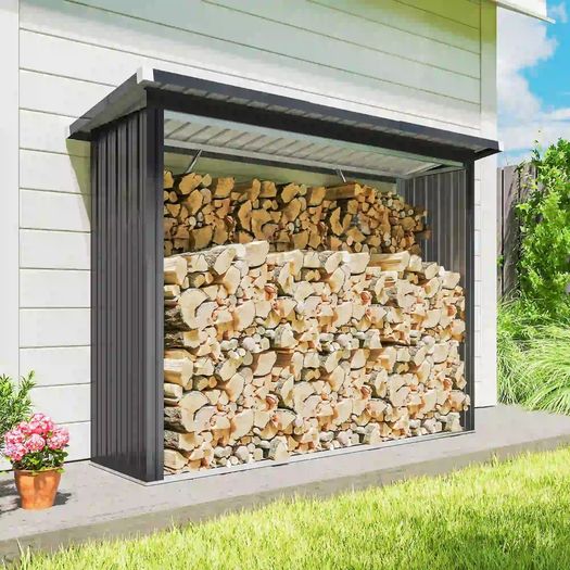 Shelter Firewood Rack with Elevated Floor and Sloping Roof