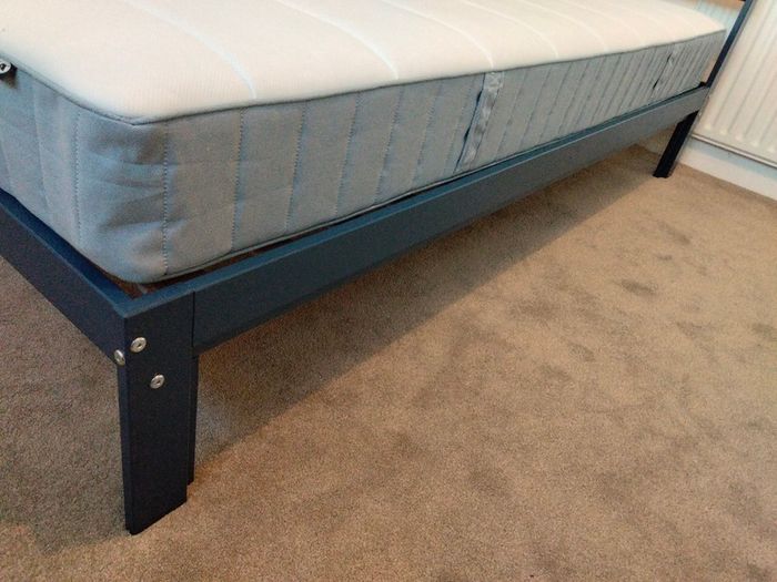 Single Ikea Neiden wooden bed, blue, with mattress